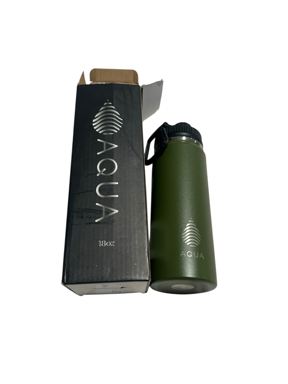 Aqua Olive Green Insulated Water Bottle with Carry Loop